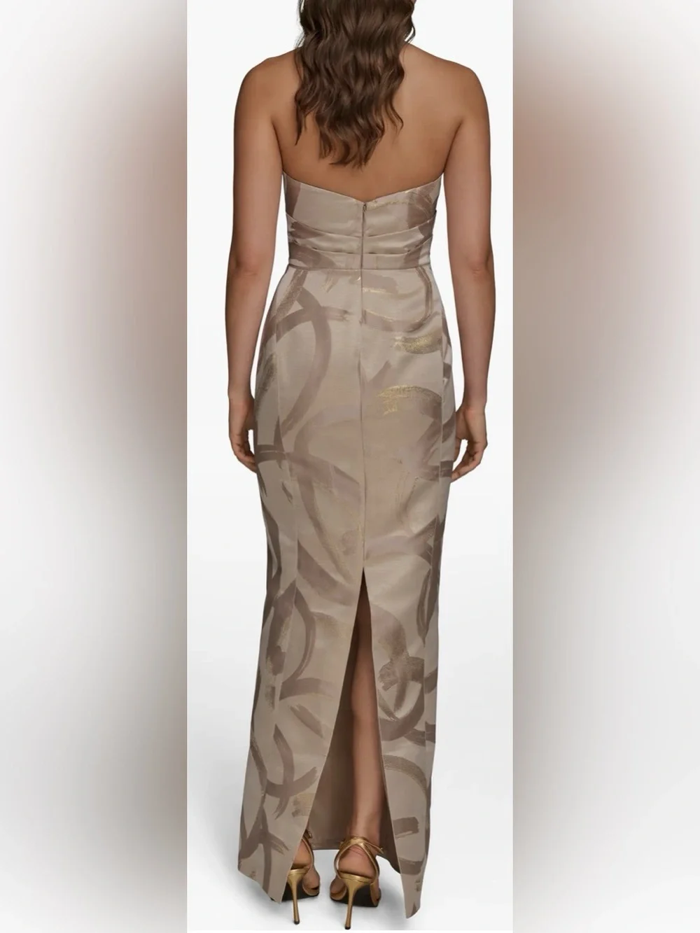 NEW Donna Karan New York Pleated Metallic Strapless Gown Sz 12